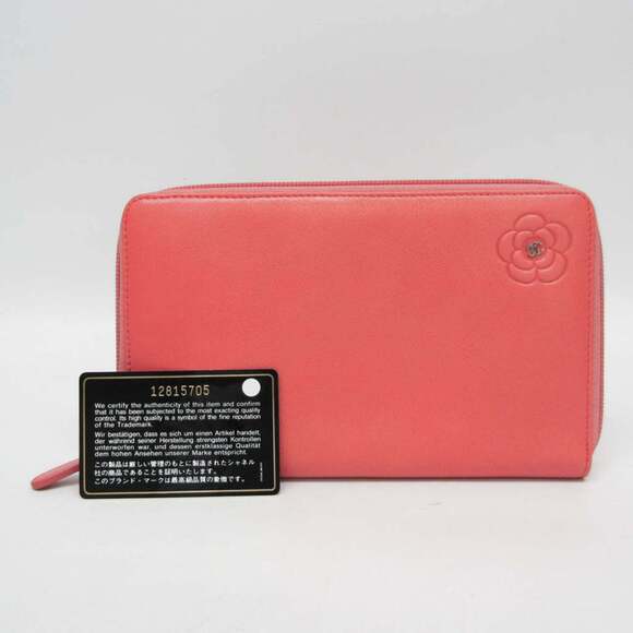 Chanel Camellia Women's Leather Long Wallet (bi-fold) Coral Pink - Picture 4 of 11